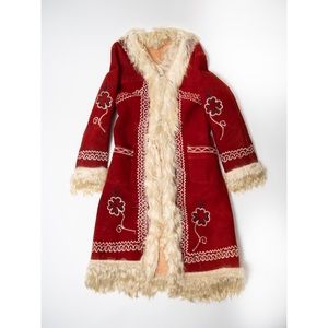 Vintage embroidered suede and fur coat